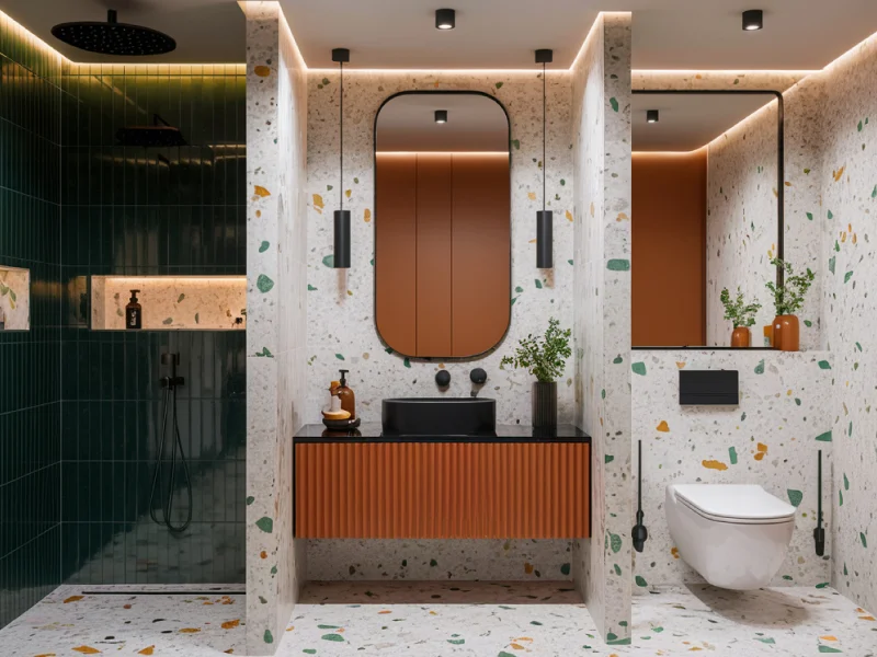 Forest Speckle Modern Terrazzo Bathroom Design